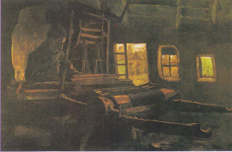 Weaver, in a room with three narrow windows